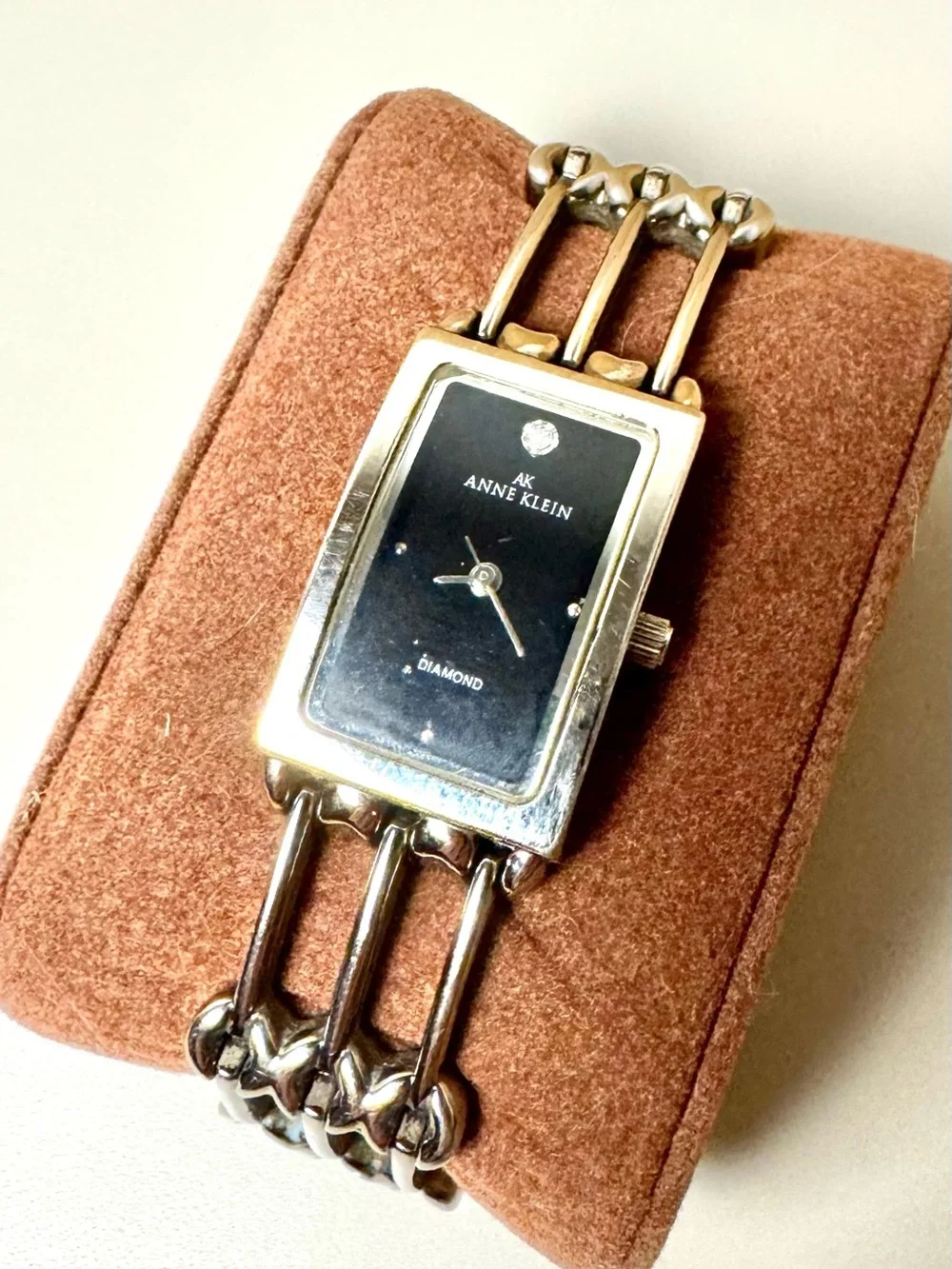 Vintage Anne Klein Diamond multi-strand cage-link bracelet watch